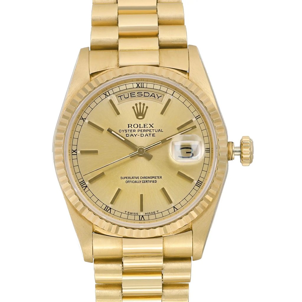 Up Close Front Facing Picture Of Rolex 18238 Gold 18kt Watch Pre Owned Condition