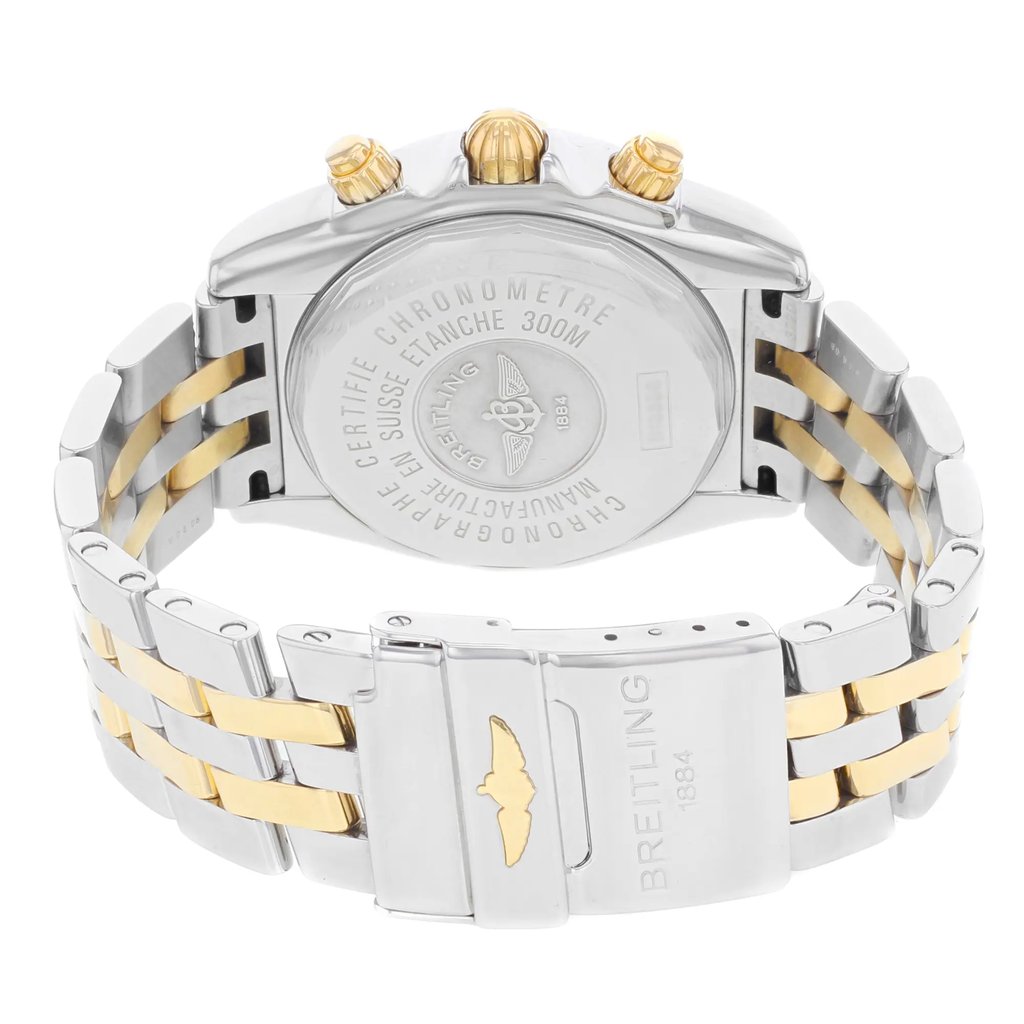 Back View Of {Caseback} Back Case And Closed Stainless and Solid Gold Band Of Breitling B13356 Watch Pre Owned Condition