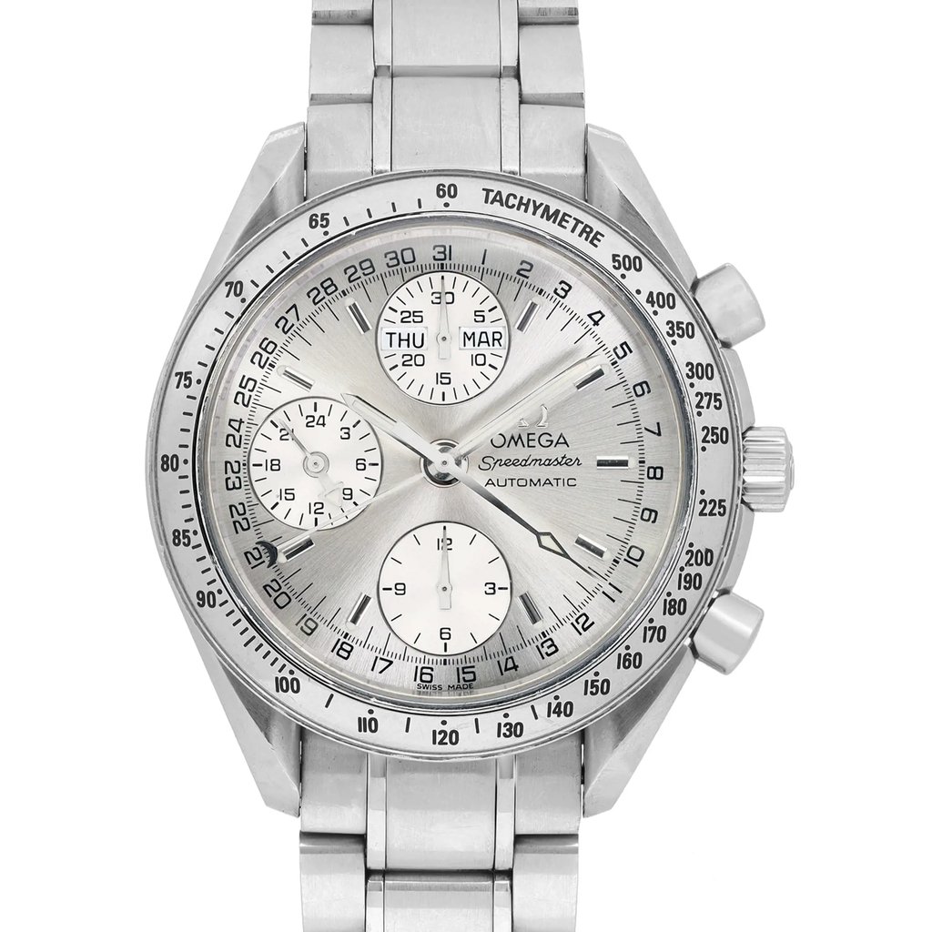 Up Close Front Facing Picture Of OMEGA 3523.30.00 Stainless Steel Watch Pre Owned Condition