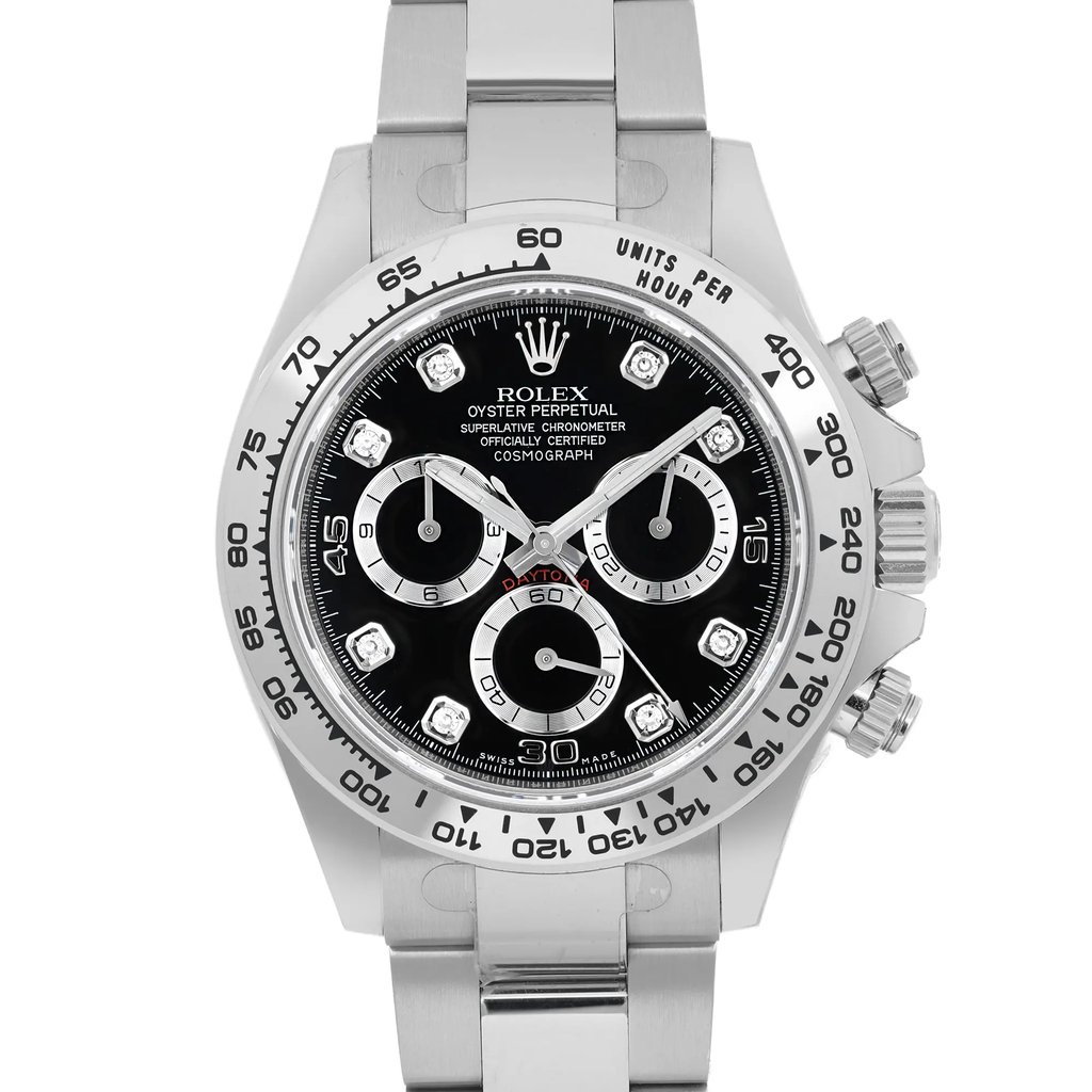 Up Close Front Facing Picture Of Rolex 116509 White Gold Watch Pre Owned Condition