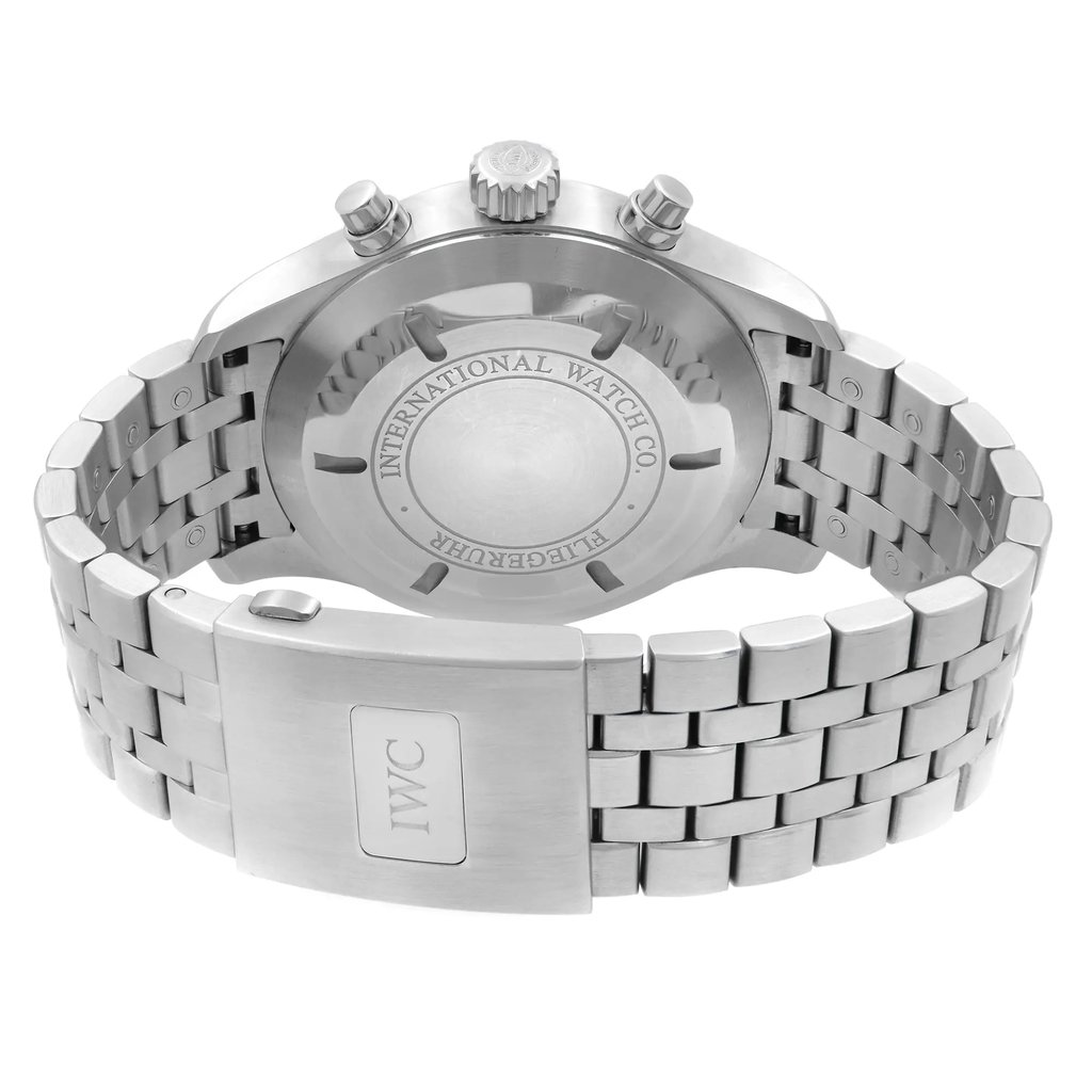 Back View Of Solid Back Case And Closed Stainless Steel Band Of IWC IW377704 Watch Pre Owned Condition