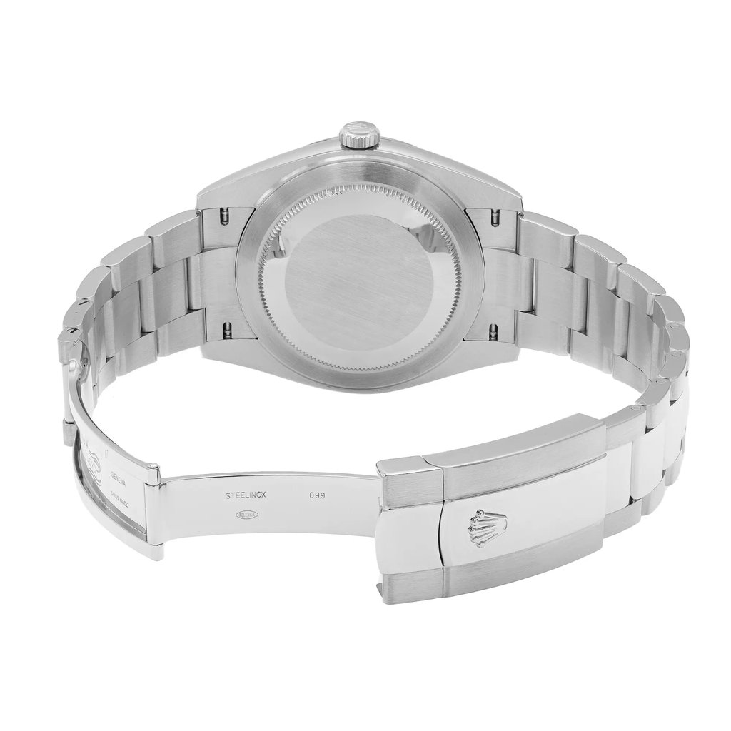 Back View Of Screwback Back Case And Open Stainless Steel Band Of Rolex 126334 Watch Pre Owned Condition