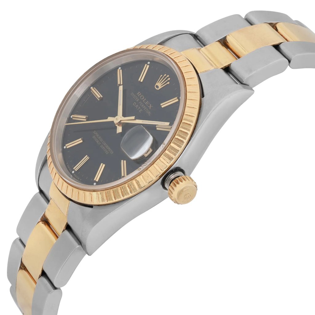 View Of Crown Facing Side Of Rolex 15223 Stainless Steel Watch Pre Owned Condition