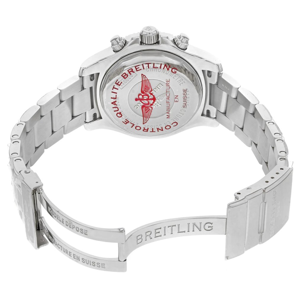Back View Of {Caseback} Back Case And Open Stainless Steel Band Of Breitling A13311D1/C936-161A Watch Display Model Condition