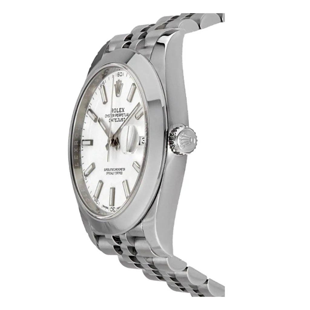 View Of Crown Facing Side Of Rolex 126300 Stainless Steel Watch Pre Owned Condition