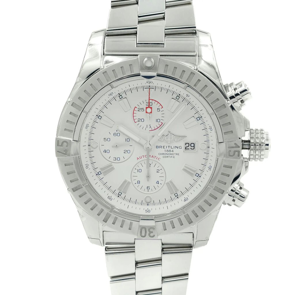 Up Close Front Facing Picture Of Breitling A1337011/A660-135A Stainless Steel Watch Display Model Condition