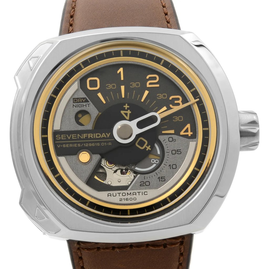 Up Close Front Facing Picture Of SEVENFRIDAY V2/01 Stainless Steel Watch Unworn Condition