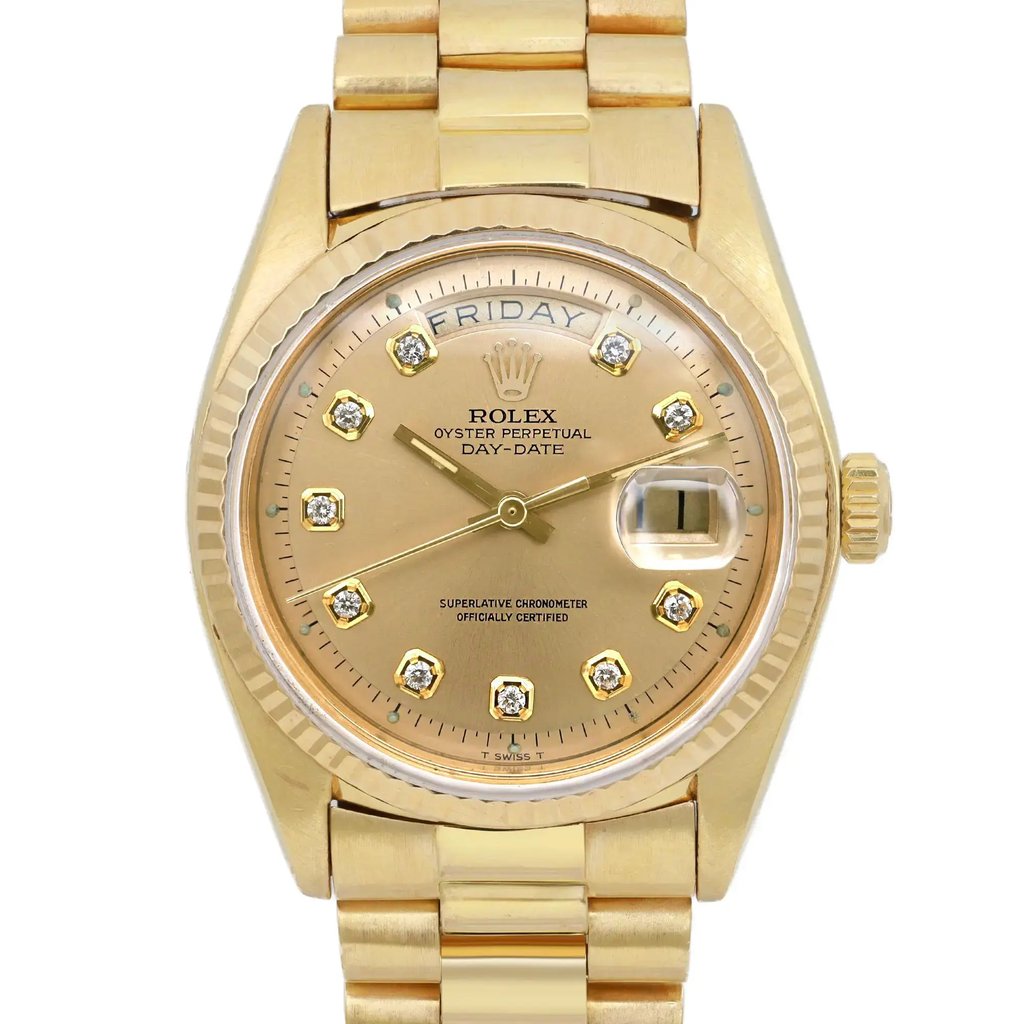 Up Close Front Facing Picture Of Rolex 1803 Gold 18kt Watch Pre Owned Condition