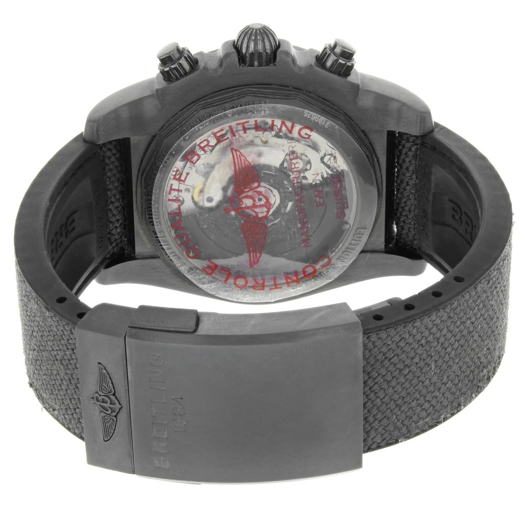 Back View Of {Caseback} Back Case And Closed Fabric/Canvas Band Of Breitling MB0111C3/BE35-253S Watch Pre Owned Condition