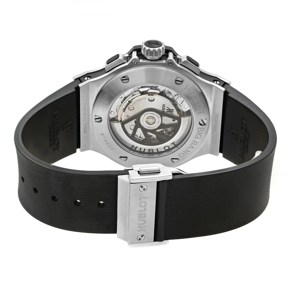 Back View Of Exhibition Back Case And Closed Rubber Band Of Hublot 301.SM.1770.RX Watch Display Model Condition