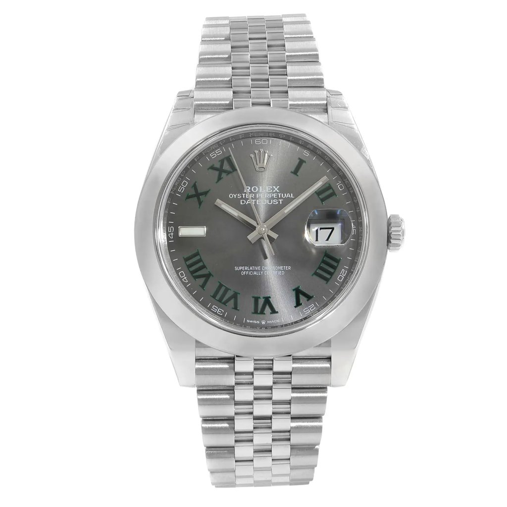Front Full View Of Rolex M126300-0014 Stainless Steel Watch Pre Owned Condition {Product Condition}