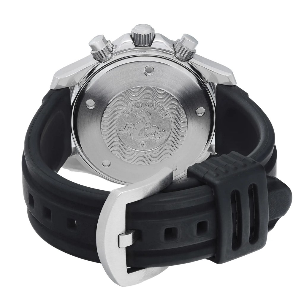Back View Of Screwback Back Case And Closed Rubber Band Of OMEGA 2598.80.00 Watch Pre Owned Condition