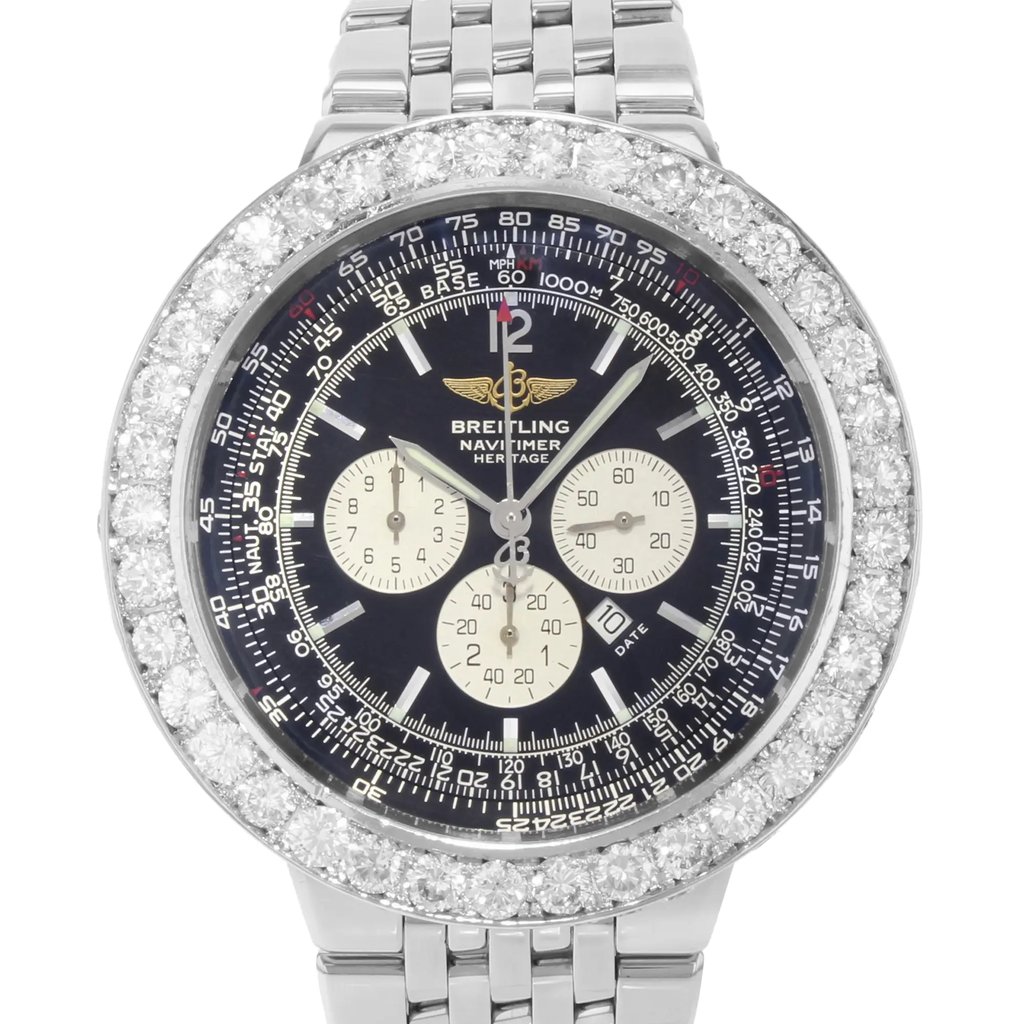 Up Close Front Facing Picture Of Breitling A35350 Stainless Steel Watch Pre Owned Condition