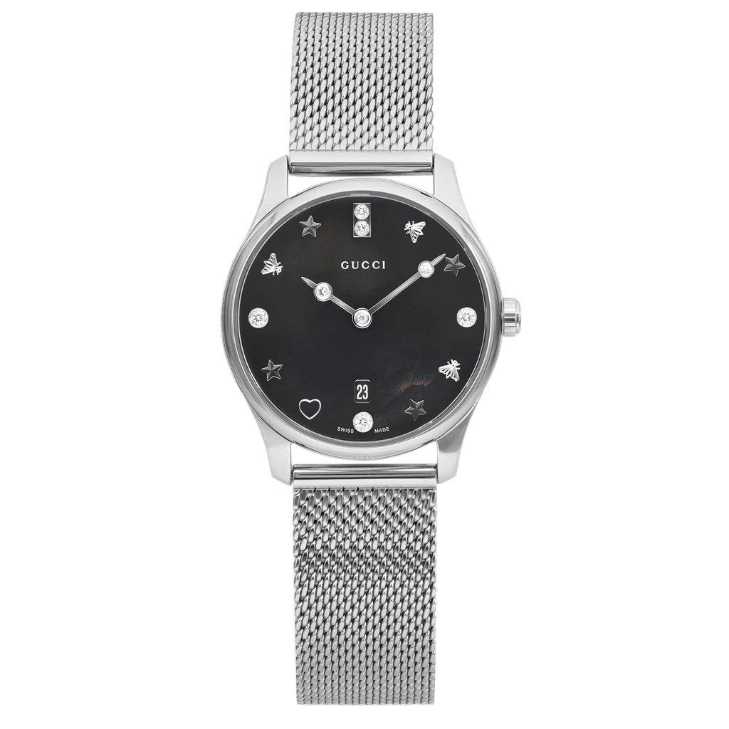 Front Full View Of Gucci YA1265001 Stainless Steel Watch New With Defects Condition {Product Condition}