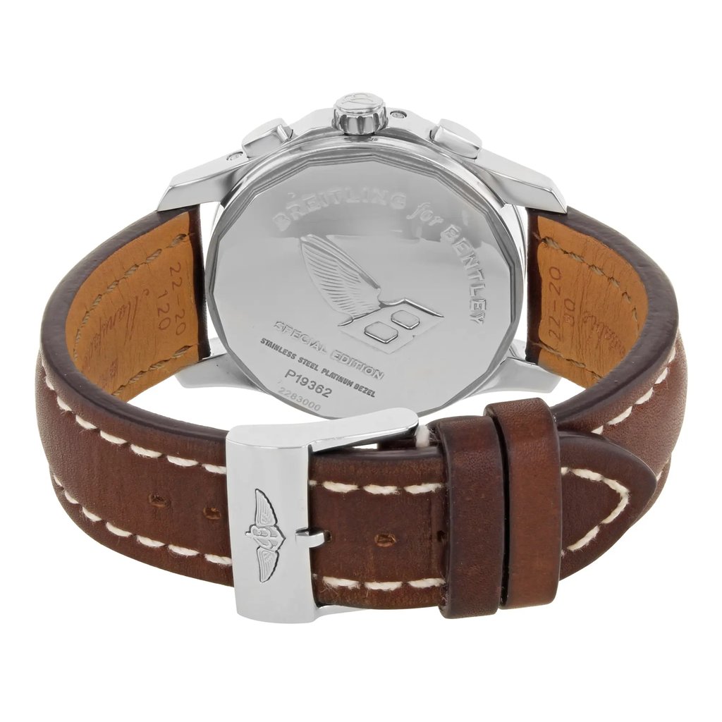 Back View Of {Caseback} Back Case And Closed Leather Band Of Breitling P1936212/G629-437x Watch Pre Owned Condition