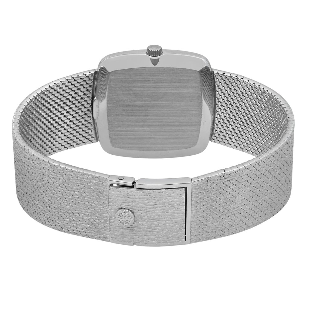 Back View Of Solid Back Case And Closed White Gold Band Of Patek Philippe 3566/1G Watch Pre Owned Condition