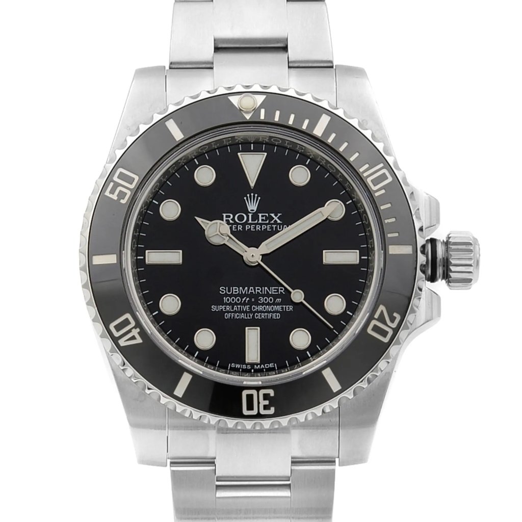 Up Close Front Facing Picture Of Rolex 114060 Stainless Steel Watch Pre Owned Condition