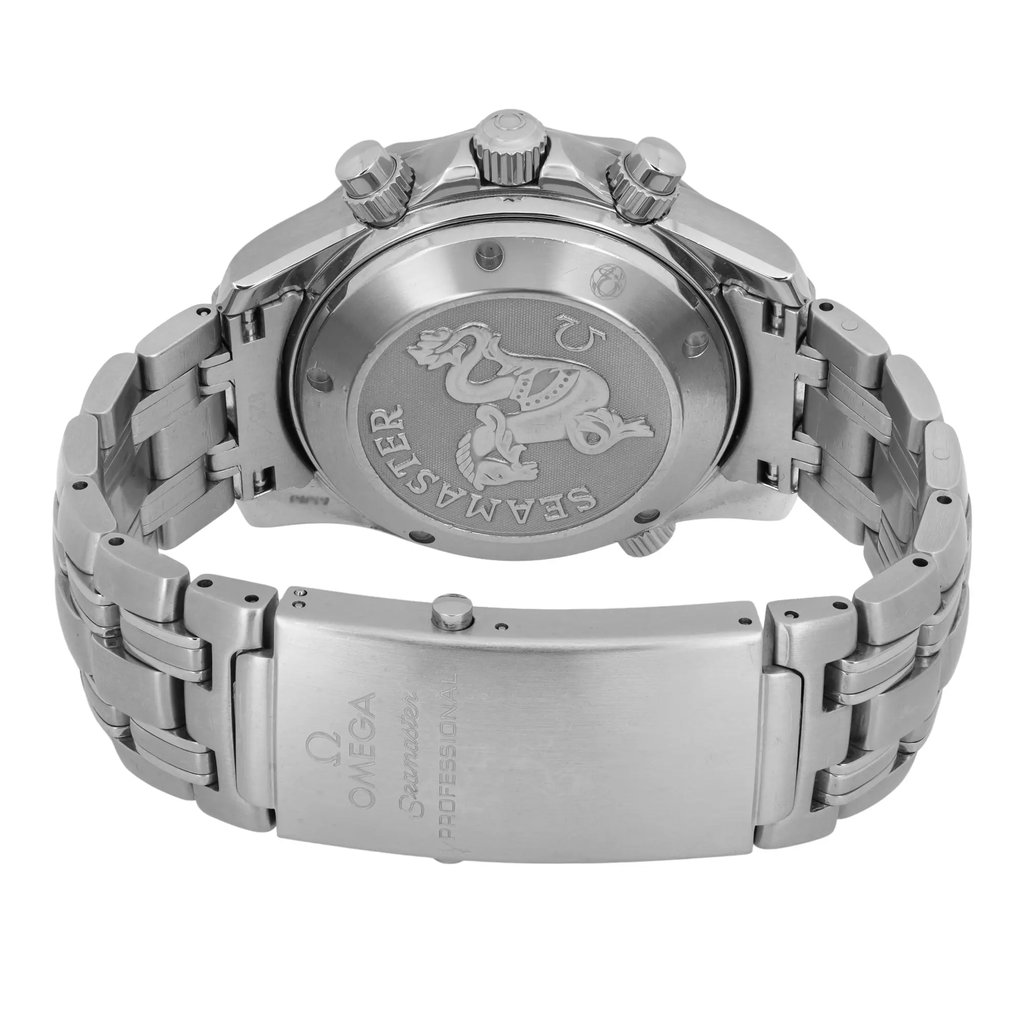 Back View Of Screwback Back Case And Closed Stainless Steel Band Of OMEGA 2225.80.00 Watch Pre Owned Condition