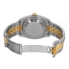 An image of a pre-owned men's Rolex wristwatch showcasing the back view with an open clasp. The watch has a round, solid stainless steel case, and a two-tone metal bracelet featuring both stainless steel and gold links. The image is taken from a straight-on angle at a close distance, highlighting the solid caseback and intricate bracelet design. The overall condition is classified as good.