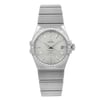 An image of a Wristwatch by OMEGA. This New Wihthout Tags item is designed for Unisex, featuring a Luxury style. It has a Mechanical (Automatic) movement and an Analog display with a Silver dial color. The indices include Non-Numeric Hour Marks,Sticks. The band is made of Stainless Steel and the case is made of Stainless Steel. The watch has a Round shape with a case size of 35 mm and a case thickness of 11 mm.
