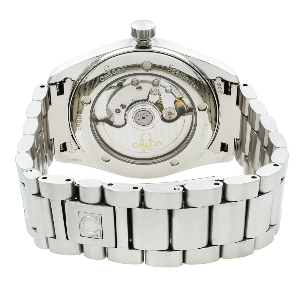 Back View Of Exhibition Back Case And Closed Stainless Steel Band Of OMEGA 2503.30.00 Watch Pre Owned Condition