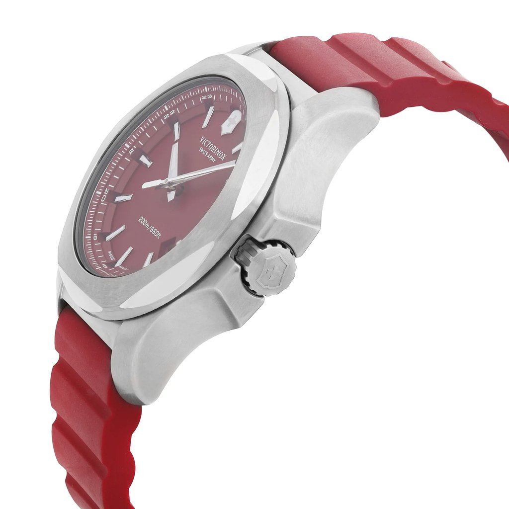 View Of Crown Facing Side Of Victorinox 241719.1 Stainless Steel Watch Display Model Condition