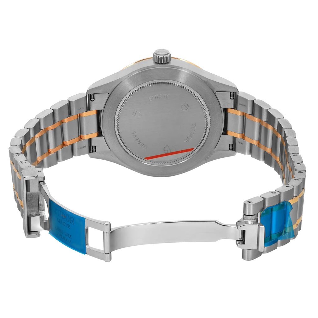 Back View Of Screwback Back Case And Open Stainless Steel,Yellow Gold Band Of TUDOR 12703-0002 Watch Unworn Condition