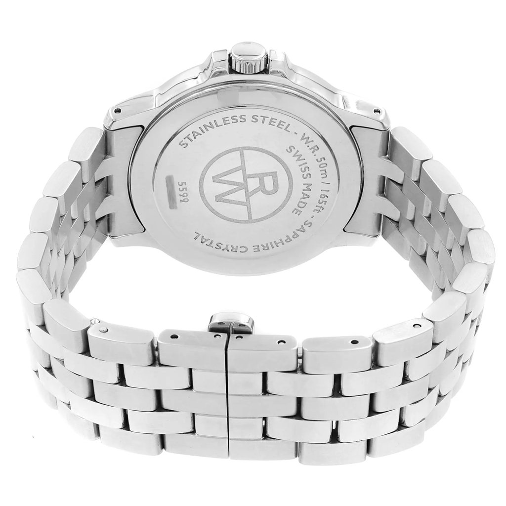 Back View Of Snap Back Case And Closed Stainless Steel Band Of RAYMOND WEIL 5599-ST-00608 Watch Pre Owned Condition