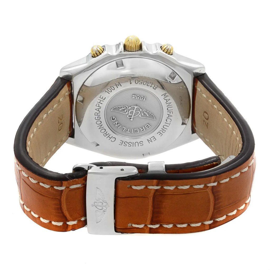 Back View Of {Caseback} Back Case And Closed Leather Band Of Breitling B13050.1 Watch Pre Owned Condition