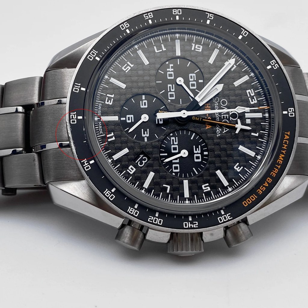 Up Close Front Facing Picture Of OMEGA 321.90.44.52.01.001 Titanium Watch New With Defects Condition
