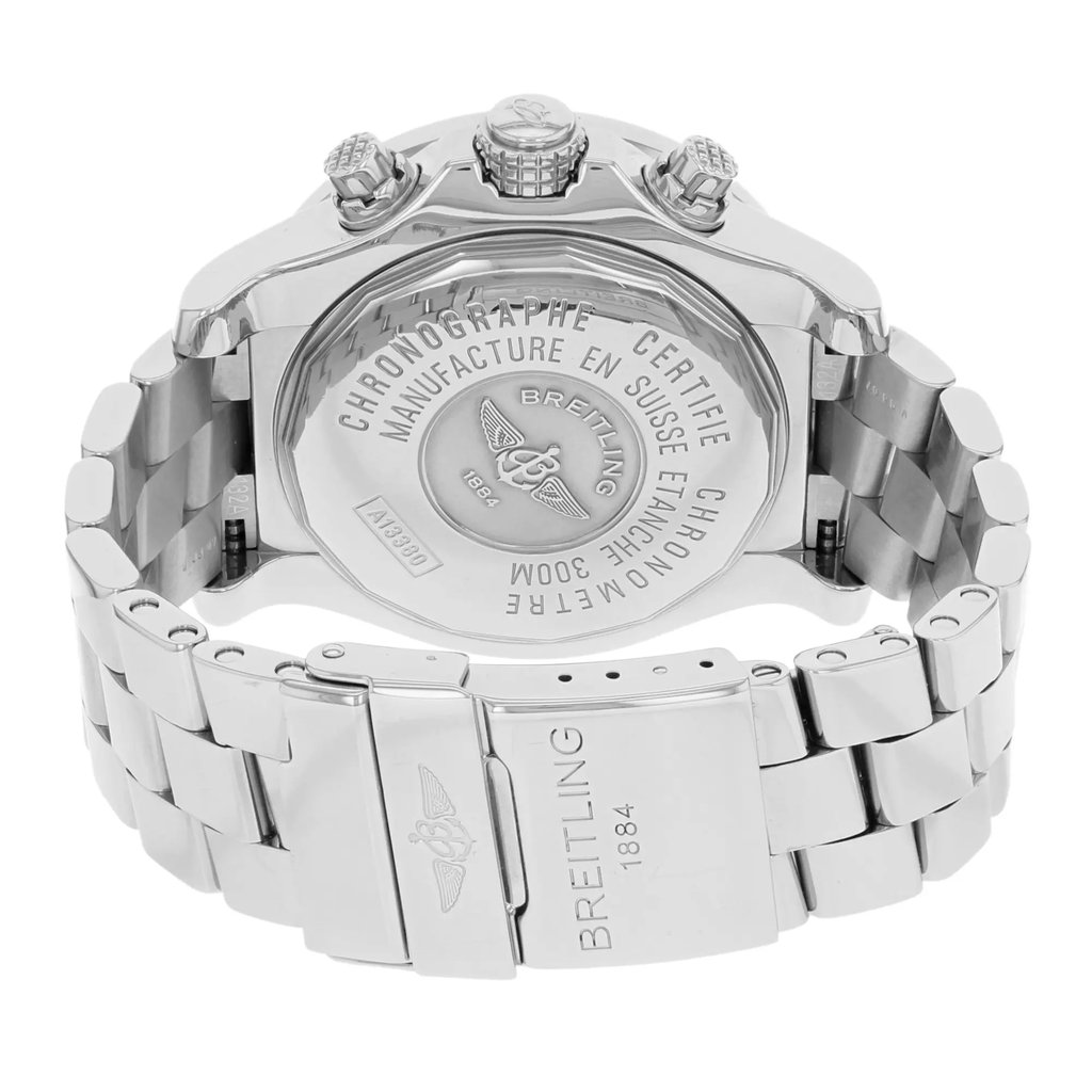 Back View Of {Caseback} Back Case And Closed Stainless Steel Band Of Breitling A13380 Watch Pre Owned Condition
