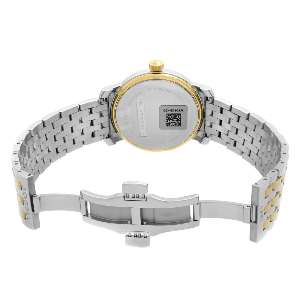 Back View Of Snap Back Case And Open Stainless Steel Band Of Tissot T097.410.22.038.00 Watch Display Model Condition