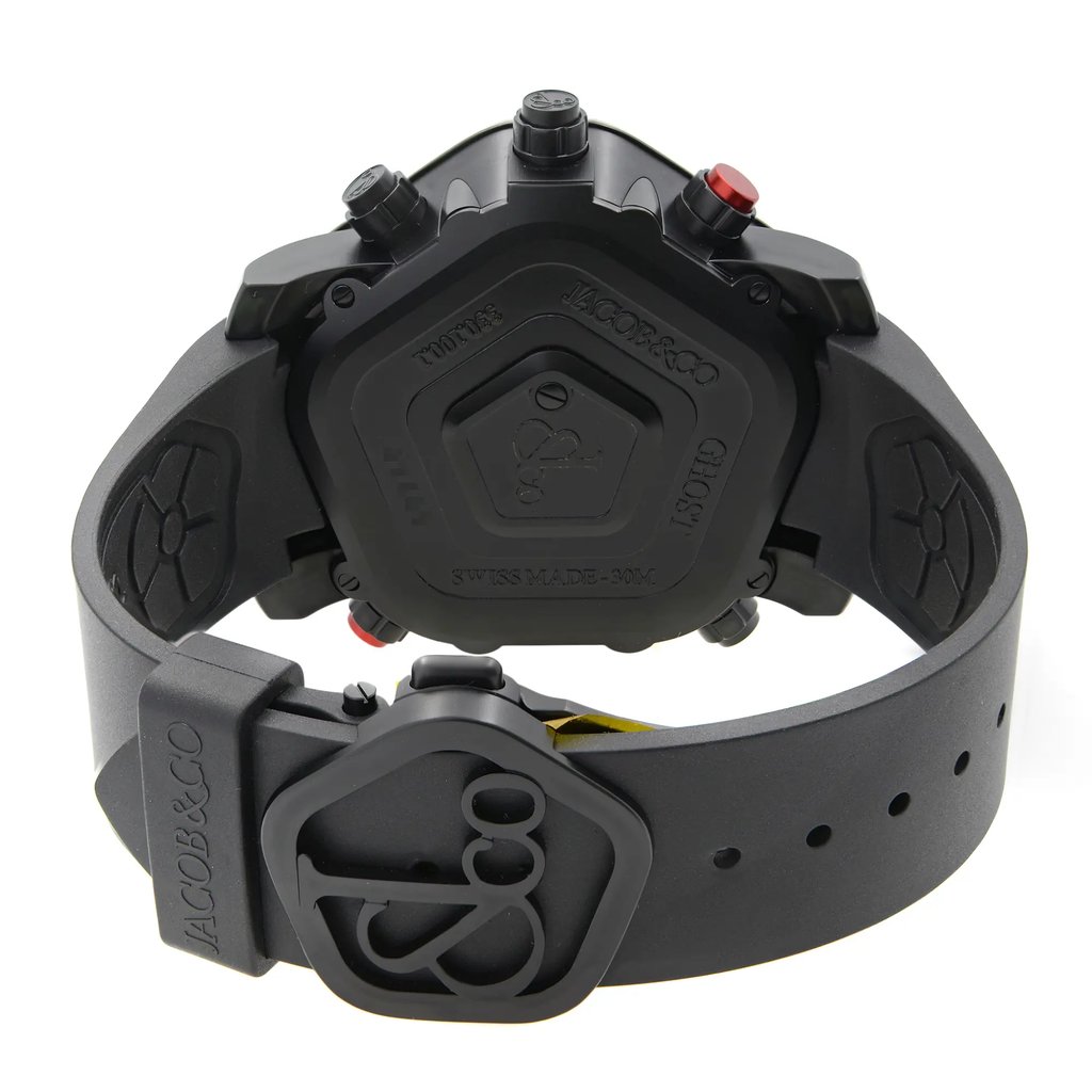 Back View Of Screwback Back Case And Closed Rubber,Silicone Band Of JACOB & Co. GH100.11.UU.PB.AHA4D Watch Display Model Condition