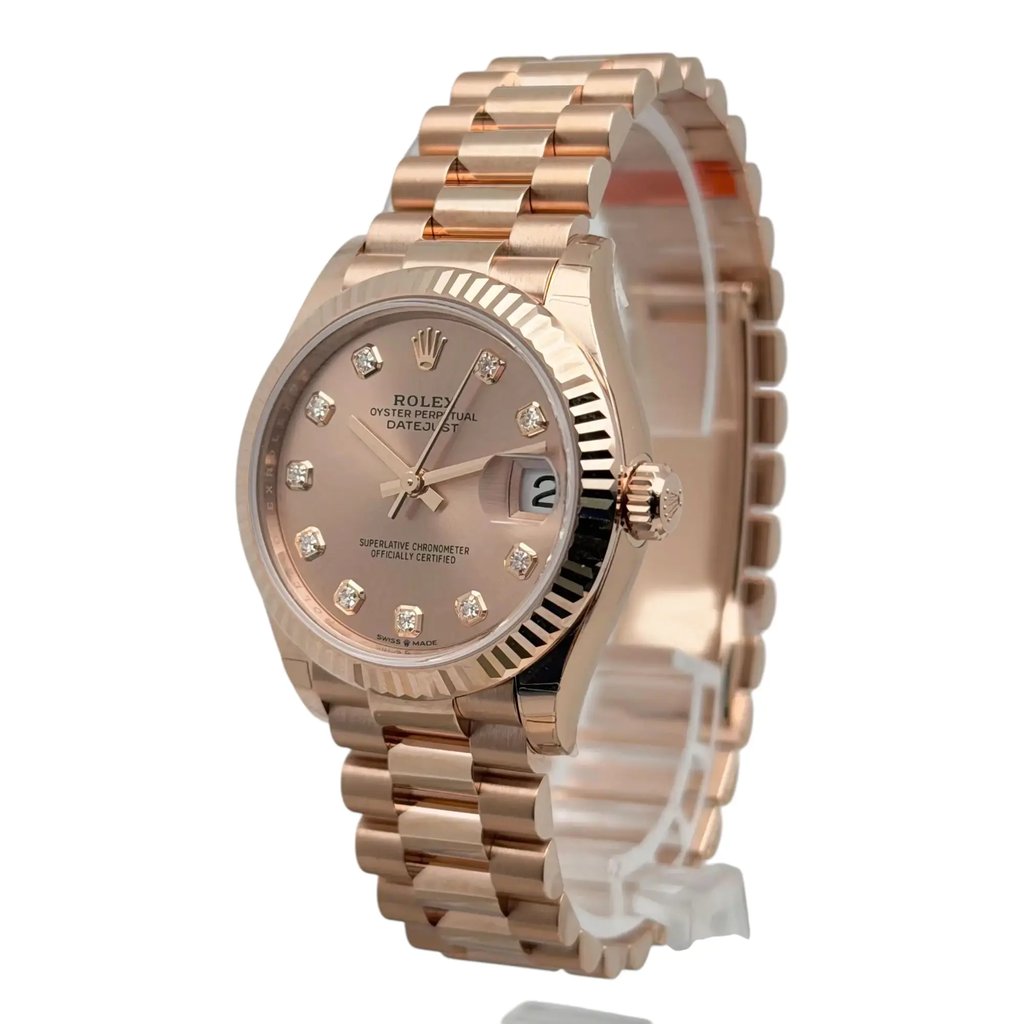 View Of Crown Facing Side Of Rolex 278275 Rose Gold Watch New Condition