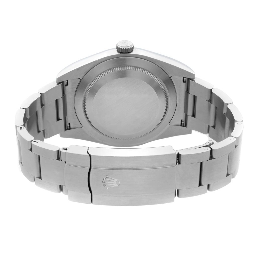 Back View Of Screwback Back Case And Closed Stainless Steel Band Of Rolex 114300 Watch Pre Owned Condition