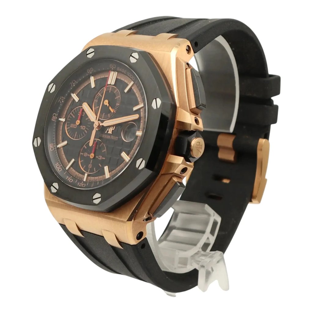 View Of Crown Facing Side Of Audemars Piguet 26401RO.OO.A002CA.02 Rose Gold Watch Pre Owned Condition