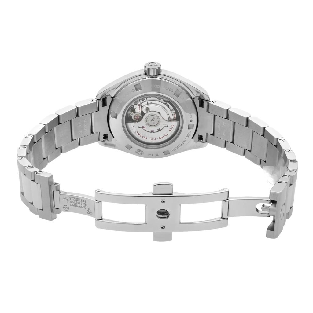 Back View Of {Caseback} Back Case And Open Stainless Steel Band Of OMEGA 231.15.34.20.55.002 Watch Display Model Condition