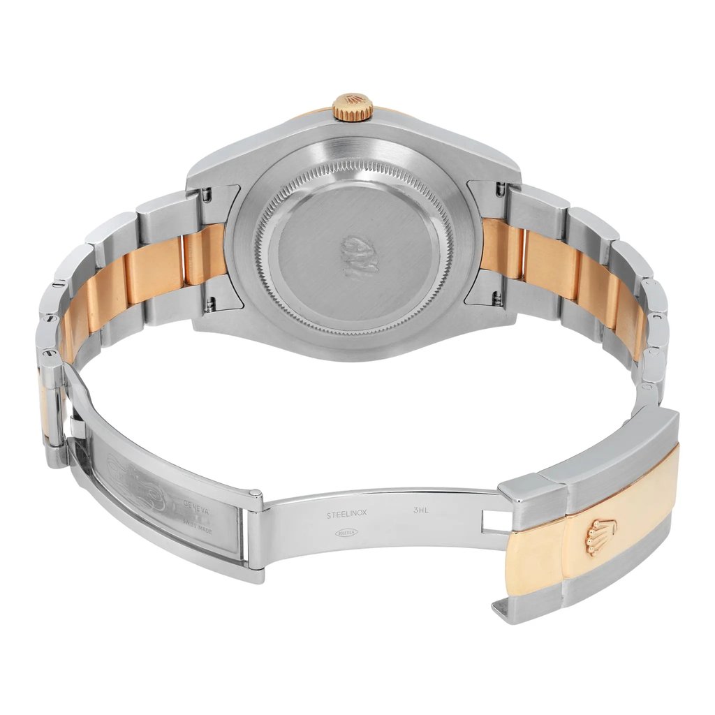 Back View Of Screwback Back Case And Open Stainless Steel,Gold Band Of Rolex 116333 Watch Pre Owned Condition