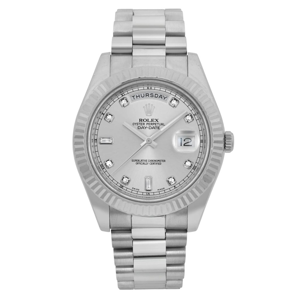 Front Full View Of Rolex 218239 White Gold Watch Pre Owned Condition {Product Condition}