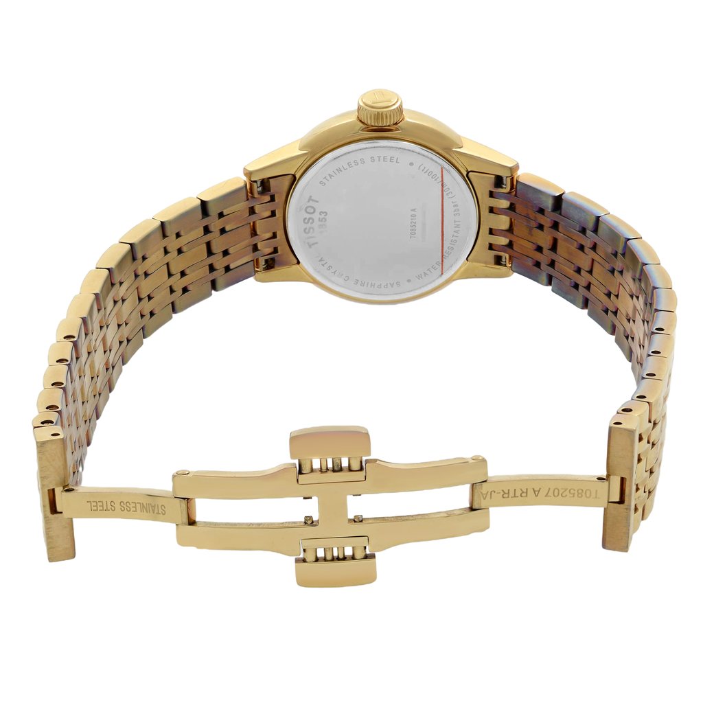 Back View Of Snap Back Case And Open Stainless Steel Band Of Tissot T085.210.33.021.00 Watch Pre Owned Condition