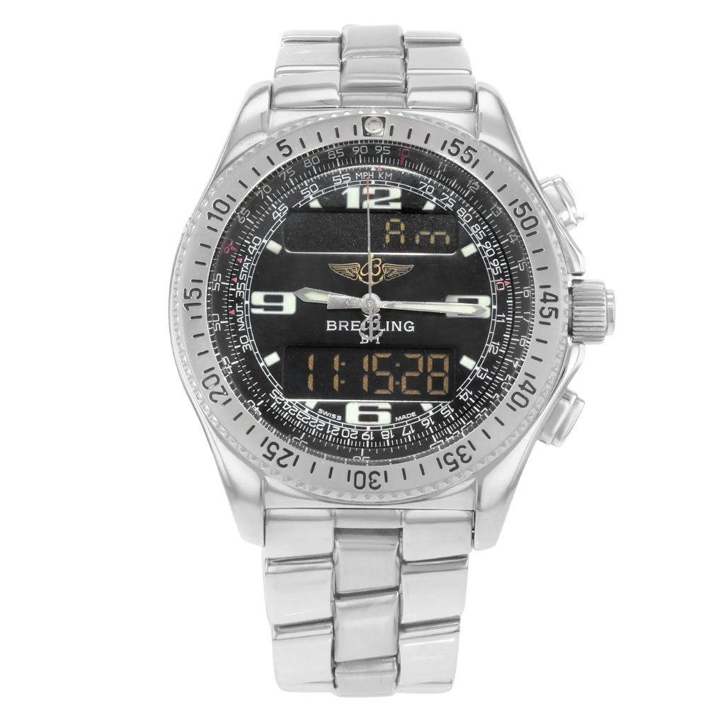 Front Full View Of Breitling A68062 Stainless & Titanium Watch Pre Owned Condition {Product Condition}