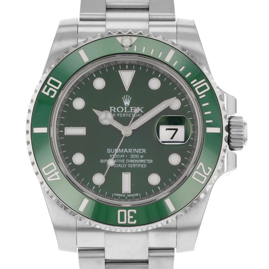 Up Close Front Facing Picture Of Rolex 116610LV Stainless Steel Watch Pre Owned Condition