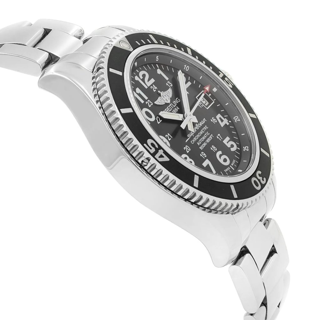 View Of Opposite Crown Facing Side Of Breitling A17365C9/BD67-161A Stainless Steel Watch Display Model Condition