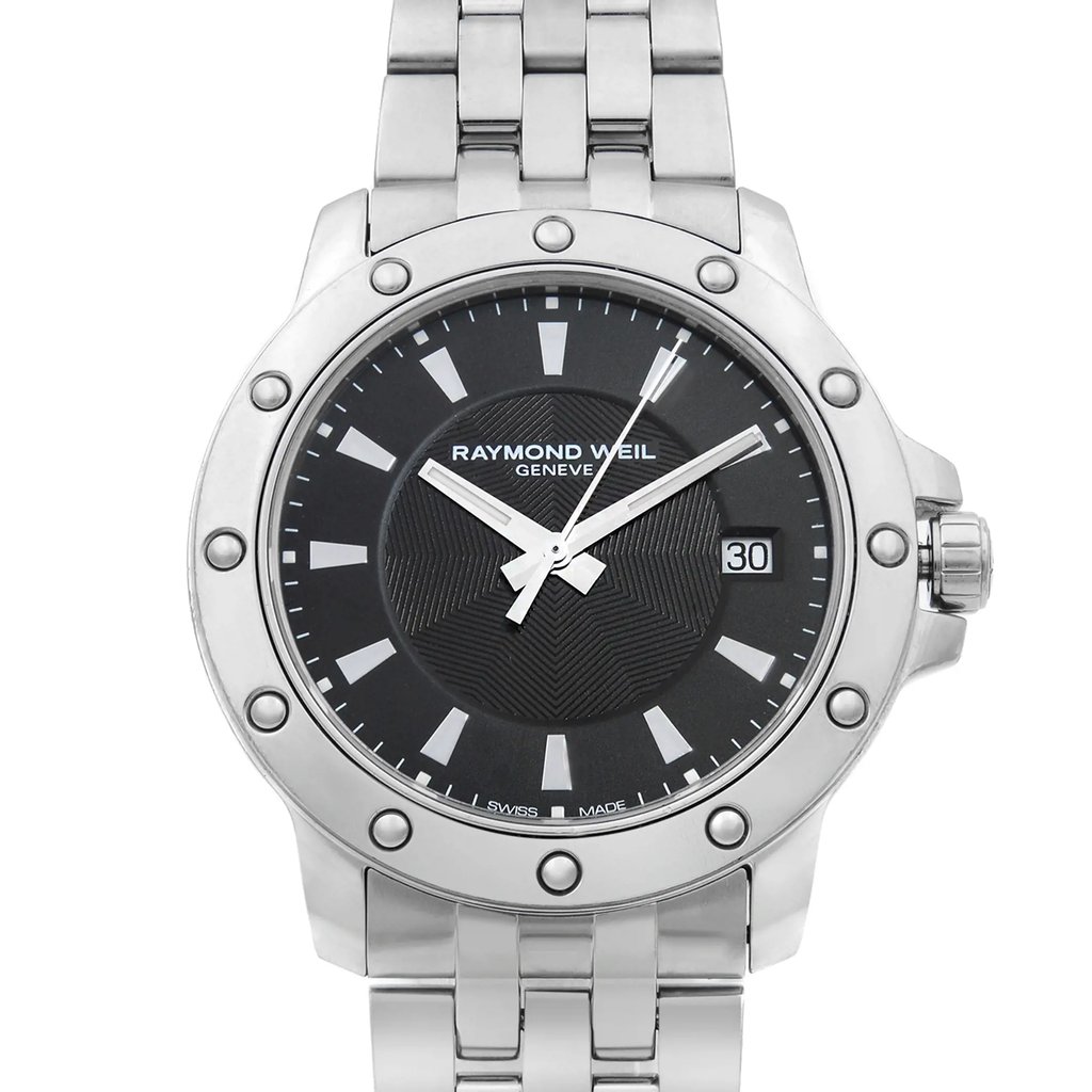 Up Close Front Facing Picture Of RAYMOND WEIL 5599-ST-20001 Stainless Steel Watch Pre Owned Condition