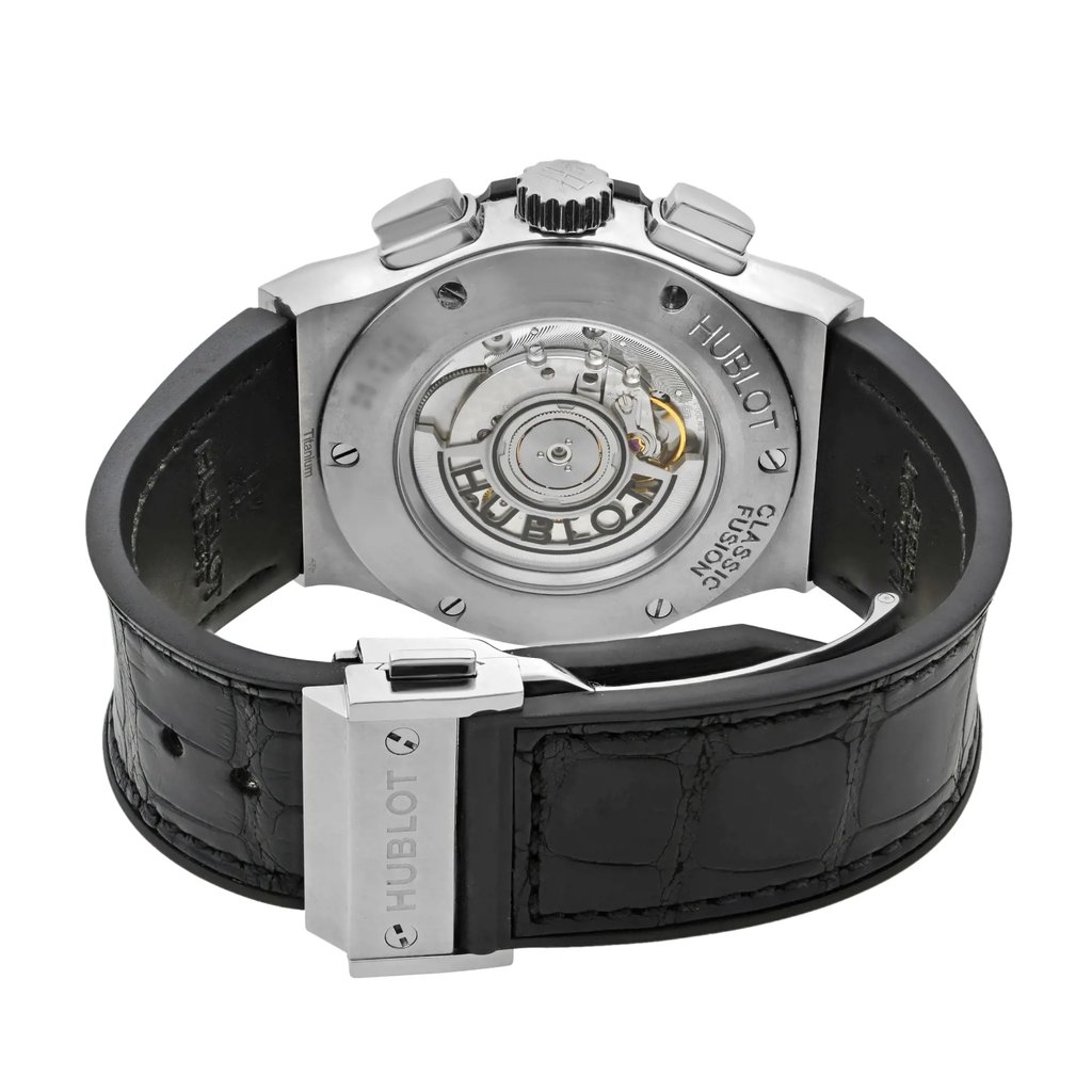 Back View Of {Caseback} Back Case And Closed Leather Band Of Hublot 521.NX.1170.LR Watch Pre Owned Condition