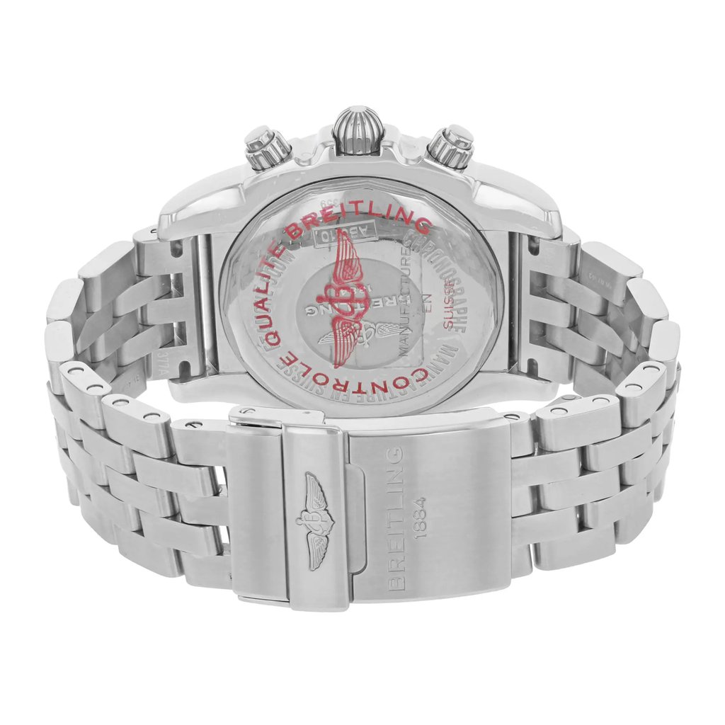 Back View Of {Caseback} Back Case And Closed Stainless Steel Band Of Breitling AB011010/BB08-377A Watch Pre Owned Condition