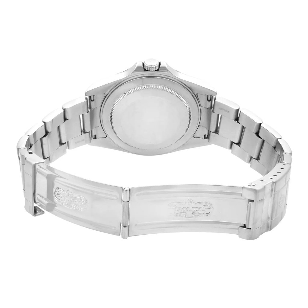 Back View Of Screwback Back Case And Open Stainless Steel Band Of Rolex 16570 Watch Pre Owned Condition