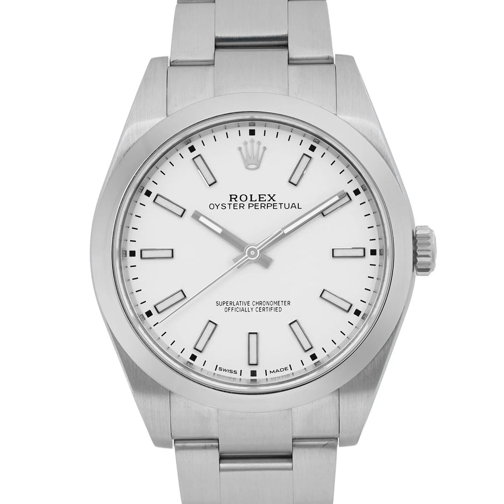 Up Close Front Facing Picture Of Rolex 114300 wio Stainless Steel Watch Pre Owned Condition