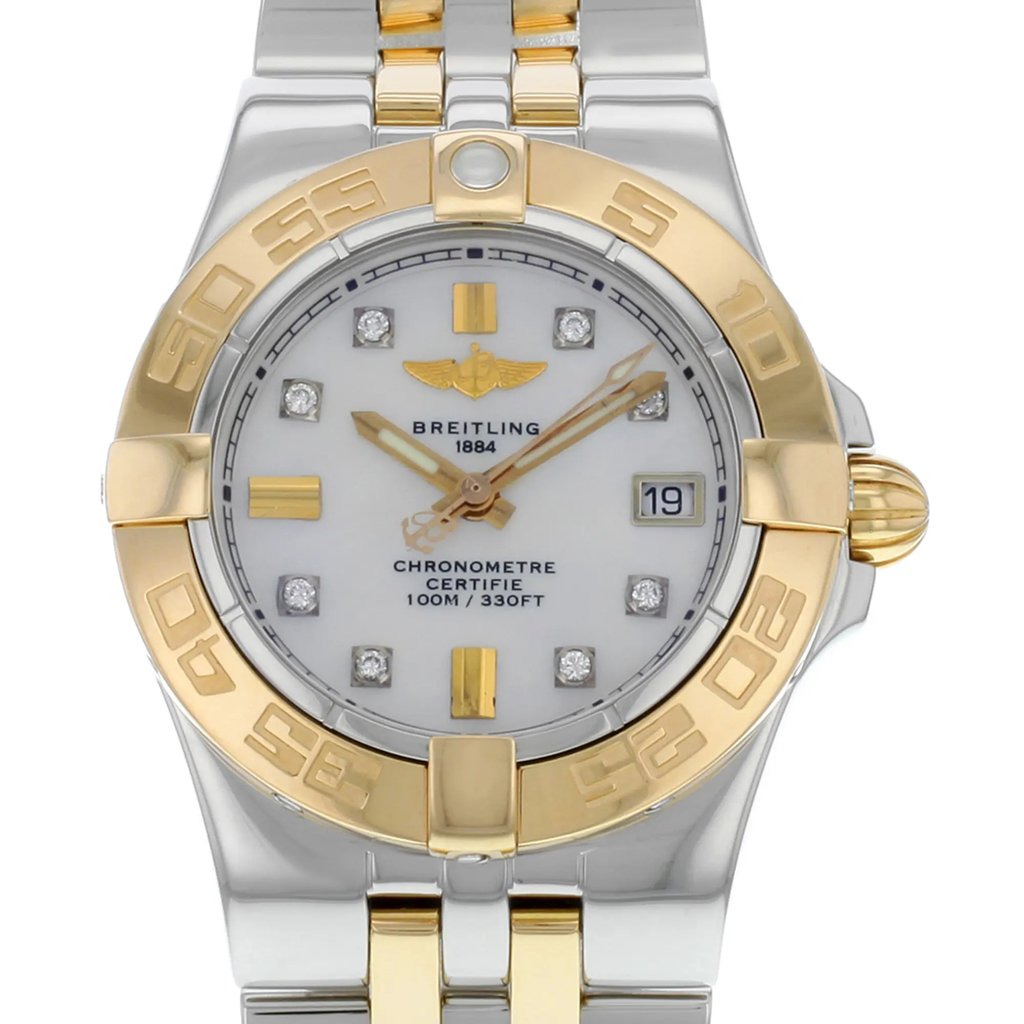 Up Close Front Facing Picture Of Breitling C71340L2/A715-TT Stainless Steel Watch Display Model Condition