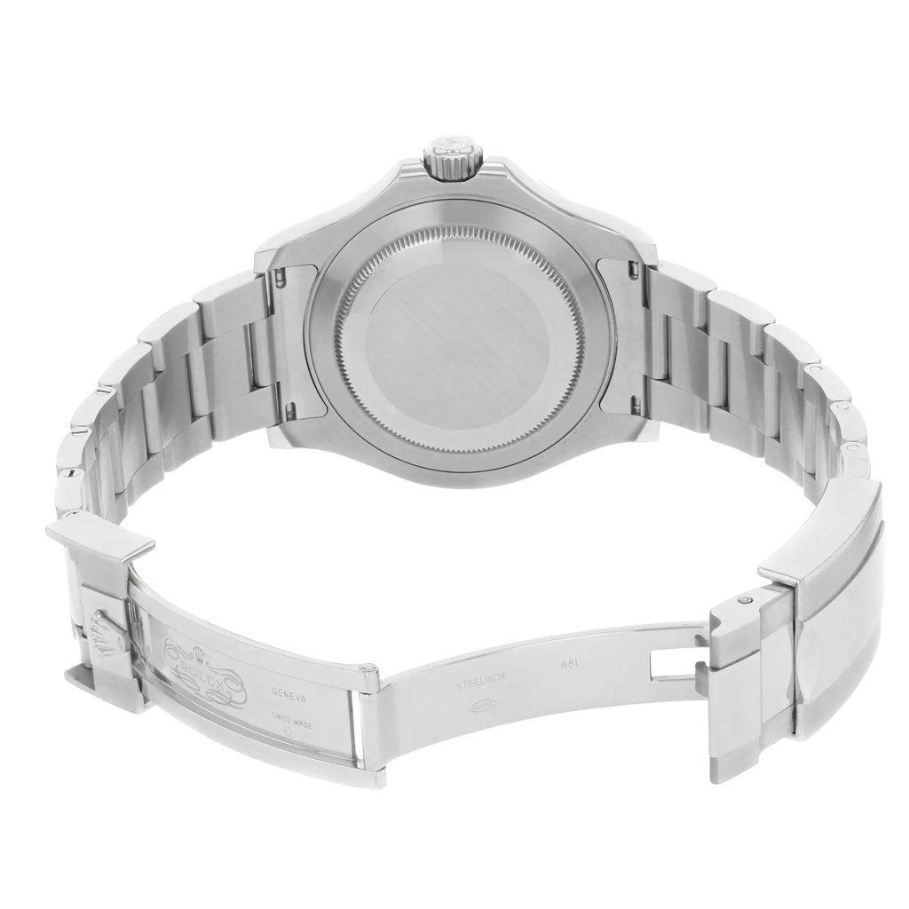 Back View Of Screwback Back Case And Open Stainless Steel Band Of Rolex 116622 Watch Pre Owned Condition